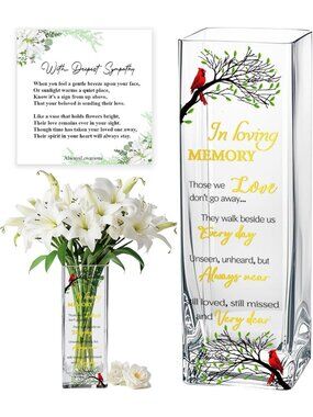 Sympathy Memorial Flowers Vase - Cardinal Grief Gift for Loss, Funeral Decor